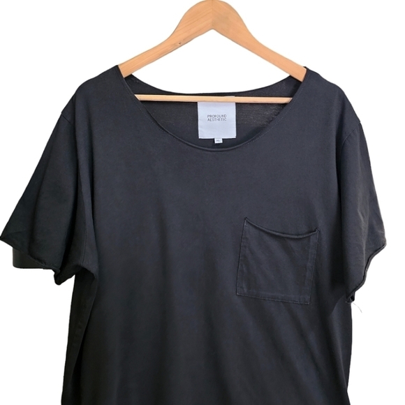 Profound Aesthetic Womens Black One Pocket Scoop Neck Tee Size XL Rolled Edge - Picture 5 of 10